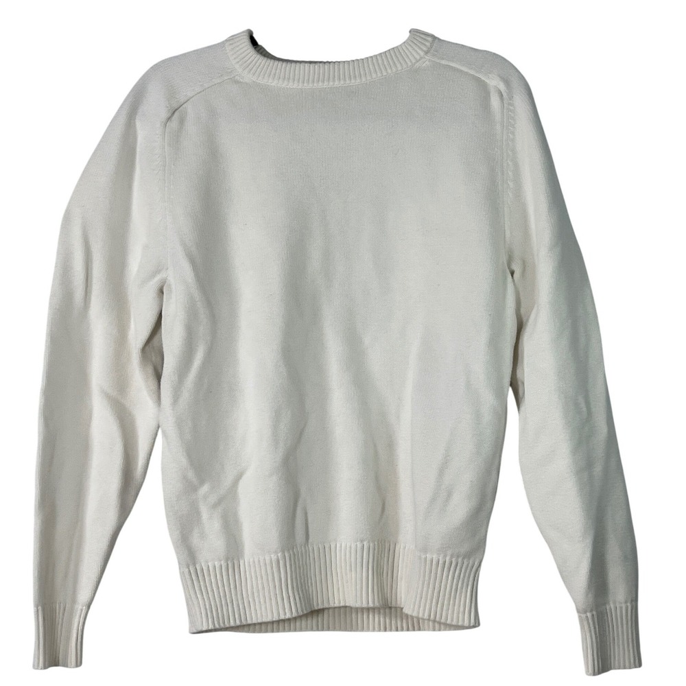 J. Crew White Knit Crew Neck Sweater Medium Preppy Boho Versatile Cottagecore
